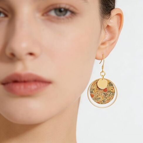Boho Earrings, Gold Hoop Flower Earrings, Dangle Round Disc Earrings for Women, Handmade Bohemian Trendy Boho Floral Jewelry in Saudi Arabia