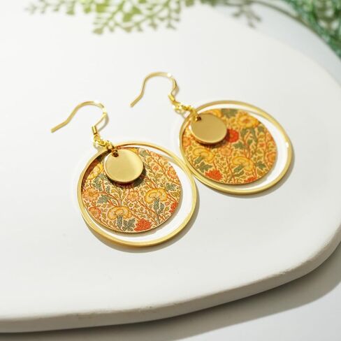 Boho Earrings, Gold Hoop Flower Earrings, Dangle Round Disc Earrings for Women, Handmade Bohemian Trendy Boho Floral Jewelry in Saudi Arabia