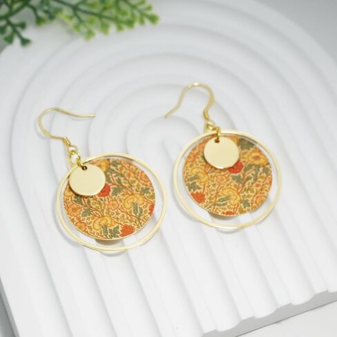 Boho Earrings, Gold Hoop Flower Earrings, Dangle Round Disc Earrings for Women, Handmade Bohemian Trendy Boho Floral Jewelry in Saudi Arabia