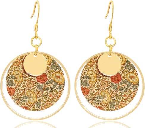 Boho Earrings, Gold Hoop Flower Earrings, Dangle Round Disc Earrings for Women, Handmade Bohemian Trendy Boho Floral Jewelry in Saudi Arabia
