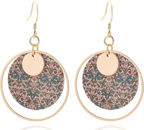 Boho Earrings, Gold Hoop Flower Earrings, Dangle Round Disc Earrings for Women, Handmade Bohemian Trendy Boho Floral Jewelry in Saudi Arabia