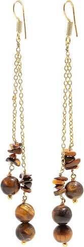 POSHPENDANT Handmade Long Gemstone Dangle Drop Earrings for Women – 8mm Natural Crystals with Brass Metal – Boho Spiritual Jewelry for Chakra Healing, Energy, and Birthstone Gifts in Saudi Arabia