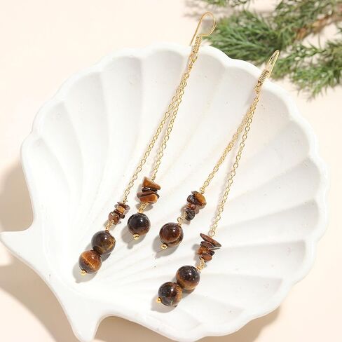 POSHPENDANT Handmade Long Gemstone Dangle Drop Earrings for Women – 8mm Natural Crystals with Brass Metal – Boho Spiritual Jewelry for Chakra Healing, Energy, and Birthstone Gifts in Kuwait