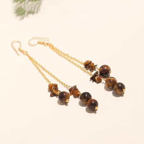POSHPENDANT Handmade Long Gemstone Dangle Drop Earrings for Women – 8mm Natural Crystals with Brass Metal – Boho Spiritual Jewelry for Chakra Healing, Energy, and Birthstone Gifts in Kuwait