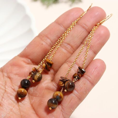 POSHPENDANT Handmade Long Gemstone Dangle Drop Earrings for Women – 8mm Natural Crystals with Brass Metal – Boho Spiritual Jewelry for Chakra Healing, Energy, and Birthstone Gifts in Kuwait