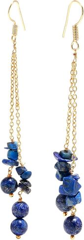 POSHPENDANT Handmade Long Gemstone Dangle Drop Earrings for Women – 8mm Natural Crystals with Brass Metal – Boho Spiritual Jewelry for Chakra Healing, Energy, and Birthstone Gifts in Kuwait