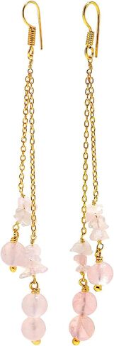 POSHPENDANT Handmade Long Gemstone Dangle Drop Earrings for Women – 8mm Natural Crystals with Brass Metal – Boho Spiritual Jewelry for Chakra Healing, Energy, and Birthstone Gifts in Kuwait