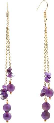 POSHPENDANT Handmade Long Gemstone Dangle Drop Earrings for Women – 8mm Natural Crystals with Brass Metal – Boho Spiritual Jewelry for Chakra Healing, Energy, and Birthstone Gifts in Kuwait