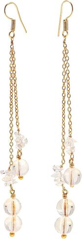 POSHPENDANT Handmade Long Gemstone Dangle Drop Earrings for Women – 8mm Natural Crystals with Brass Metal – Boho Spiritual Jewelry for Chakra Healing, Energy, and Birthstone Gifts in Kuwait