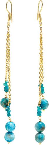 POSHPENDANT Handmade Long Gemstone Dangle Drop Earrings for Women – 8mm Natural Crystals with Brass Metal – Boho Spiritual Jewelry for Chakra Healing, Energy, and Birthstone Gifts in Kuwait