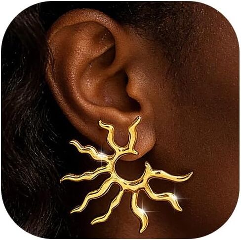 Statement Earrings for Women 14K Gold Plated Stud Earring Hypoallergenic Surgical Stainless Steel Trendy Big Dangle Jewelry Gift for Sensitive Ears in Saudi Arabia