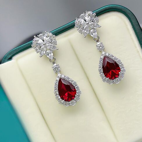 Gorgeous Flower Shaped Dangle Earrings with Waterdrop Cubic Zirconia Wedding Party Trendy Jewelry for Women in Kuwait