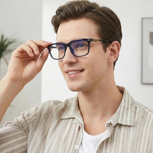 نظارات هيغلاس ريترو مربعة للرجال والنساء، نظارات كلاسيكية لحجب الضوء الأزرق مع معبد ديكور معدني TB2635 in Kuwait