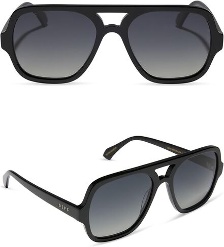 DIFF Layton Oversized Navigator Sunglasses for Women and Men | UV400 Polarized Protection | Black + Grey Gradient in Kuwait