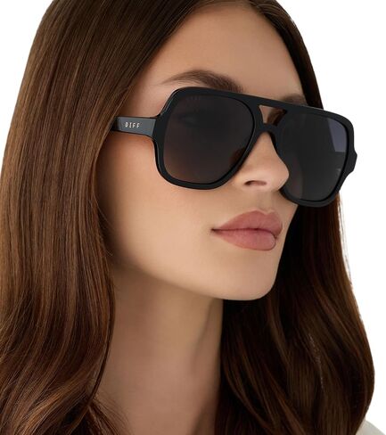 DIFF Layton Oversized Navigator Sunglasses for Women and Men | UV400 Polarized Protection | Black + Grey Gradient in Kuwait