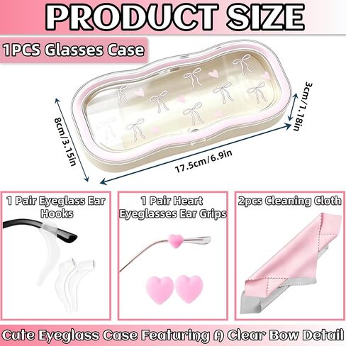 Glasses Case Hard Shell,Clear Eyeglass Case,Glass Cases for Eyeglasses Women,Cute Pink Bow Hard Shell Sunglasses Case for Sunglasses Reading & Myopia Glasses Kids Glasses Case in Kuwait