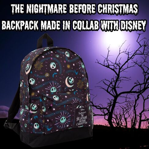حقيبة ظهر The Nightmare Before Christmas للأطفال والكبار ذات سعة كبيرة حقيبة مدرسية من Jack Skellington College، سوداء، مقاس واحد، حقيبة ظهر in Kuwait