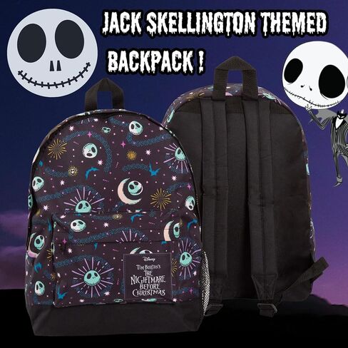 حقيبة ظهر The Nightmare Before Christmas للأطفال والكبار ذات سعة كبيرة حقيبة مدرسية من Jack Skellington College، سوداء، مقاس واحد، حقيبة ظهر in Kuwait
