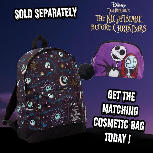 حقيبة ظهر The Nightmare Before Christmas للأطفال والكبار ذات سعة كبيرة حقيبة مدرسية من Jack Skellington College، سوداء، مقاس واحد، حقيبة ظهر in Kuwait