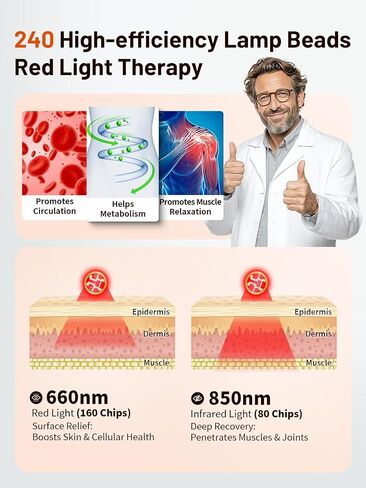 Red Light Therapy for Body, 3000mAh Cordless Infrared Light Therapy Pad, 240 Beads Portable 10Hz & 5 Modes 660nm 850nm Heating Light Therapy Wrap Belt for Back Knee Leg Hands Feet Women Men in Saudi Arabia