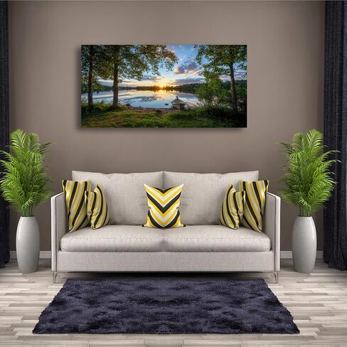 Tree Canvas Wall Art of a Sunrise Over a Forest Lake 20x40inches Nature Inspired Painting Perfect for Wall Decoration in Living Room and Bedroom Trees and Landscape Picture Artwork Prints in Saudi Arabia