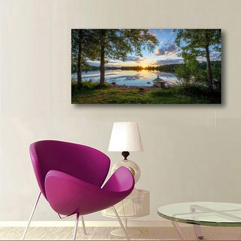 Tree Canvas Wall Art of a Sunrise Over a Forest Lake 20x40inches Nature Inspired Painting Perfect for Wall Decoration in Living Room and Bedroom Trees and Landscape Picture Artwork Prints in Saudi Arabia