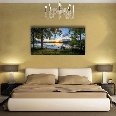 Tree Canvas Wall Art of a Sunrise Over a Forest Lake 20x40inches Nature Inspired Painting Perfect for Wall Decoration in Living Room and Bedroom Trees and Landscape Picture Artwork Prints in Saudi Arabia