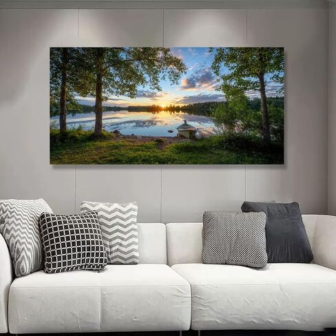 Tree Canvas Wall Art of a Sunrise Over a Forest Lake 20x40inches Nature Inspired Painting Perfect for Wall Decoration in Living Room and Bedroom Trees and Landscape Picture Artwork Prints in Saudi Arabia