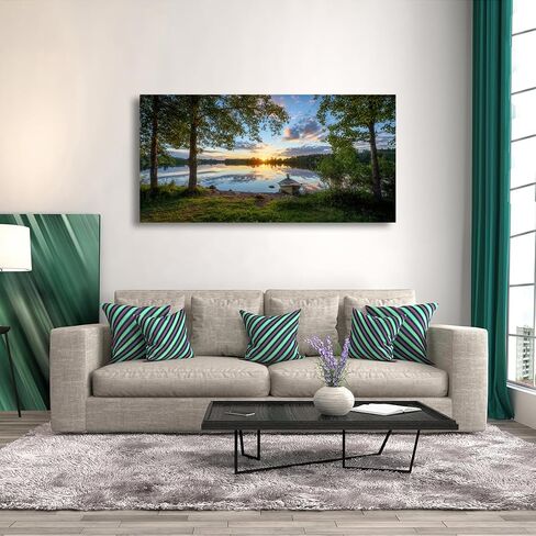 Tree Canvas Wall Art of a Sunrise Over a Forest Lake 20x40inches Nature Inspired Painting Perfect for Wall Decoration in Living Room and Bedroom Trees and Landscape Picture Artwork Prints in Saudi Arabia
