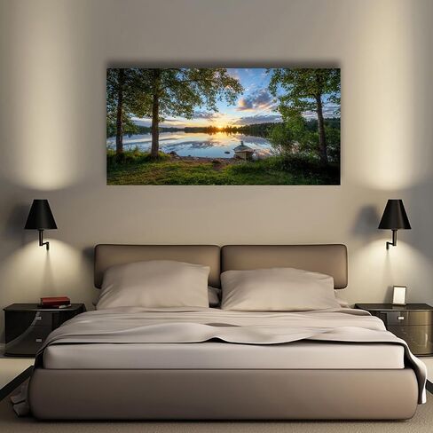 Tree Canvas Wall Art of a Sunrise Over a Forest Lake 20x40inches Nature Inspired Painting Perfect for Wall Decoration in Living Room and Bedroom Trees and Landscape Picture Artwork Prints in Saudi Arabia