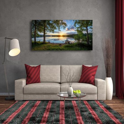 Tree Canvas Wall Art of a Sunrise Over a Forest Lake 20x40inches Nature Inspired Painting Perfect for Wall Decoration in Living Room and Bedroom Trees and Landscape Picture Artwork Prints in Saudi Arabia
