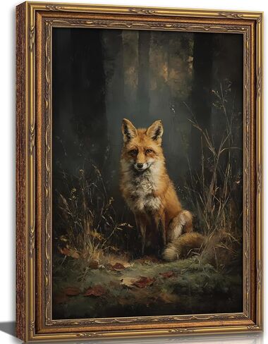 Framed Vintage Woodland Fox Canvas Wall Art Forest Wildlife Dark Academia Painting Picture Wall Decor Nature Farmhouse Animals Poster Print Artwork for Living Room Bedroom Lodge Home Decoration in Saudi Arabia