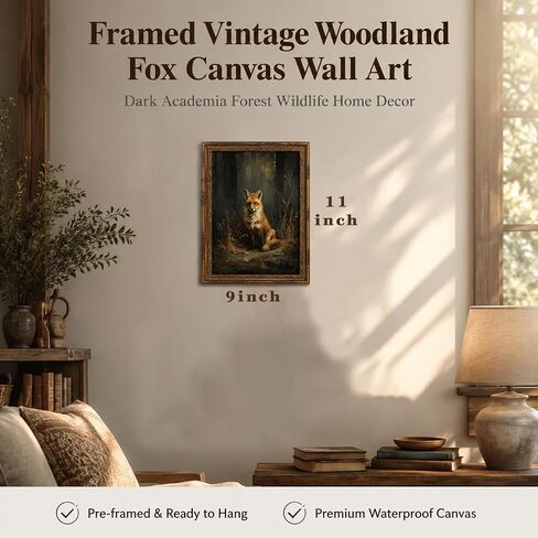 Framed Vintage Woodland Fox Canvas Wall Art Forest Wildlife Dark Academia Painting Picture Wall Decor Nature Farmhouse Animals Poster Print Artwork for Living Room Bedroom Lodge Home Decoration in Saudi Arabia