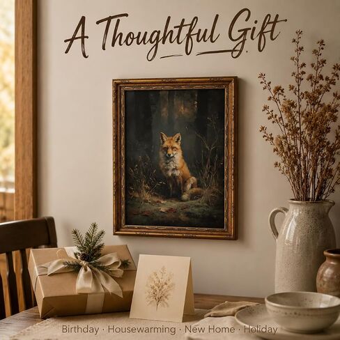 Framed Vintage Woodland Fox Canvas Wall Art Forest Wildlife Dark Academia Painting Picture Wall Decor Nature Farmhouse Animals Poster Print Artwork for Living Room Bedroom Lodge Home Decoration in Saudi Arabia
