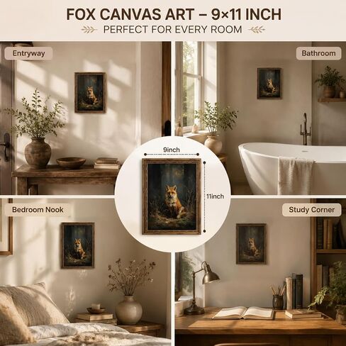Framed Vintage Woodland Fox Canvas Wall Art Forest Wildlife Dark Academia Painting Picture Wall Decor Nature Farmhouse Animals Poster Print Artwork for Living Room Bedroom Lodge Home Decoration in Saudi Arabia
