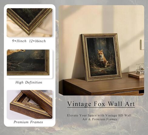 Framed Vintage Woodland Fox Canvas Wall Art Forest Wildlife Dark Academia Painting Picture Wall Decor Nature Farmhouse Animals Poster Print Artwork for Living Room Bedroom Lodge Home Decoration in Saudi Arabia