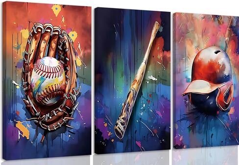 JBZDD Baseball Canvas Wall Decor Poster Set of 3 Vintage Cool Sports Graffiti Art Prints Pictures,for Boys Room Man Bedroom Cave Decorations16x12in Unframed in Saudi Arabia