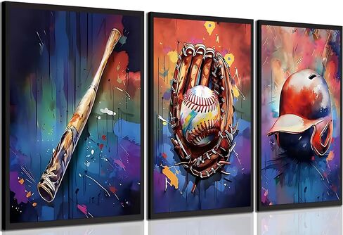 JBZDD Baseball Canvas Wall Decor Poster Set of 3 Vintage Cool Sports Graffiti Art Prints Pictures,for Boys Room Man Bedroom Cave Decorations16x12in Unframed in Saudi Arabia