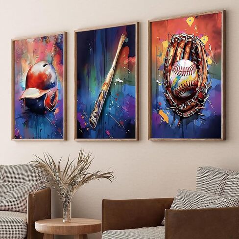 JBZDD Baseball Canvas Wall Decor Poster Set of 3 Vintage Cool Sports Graffiti Art Prints Pictures,for Boys Room Man Bedroom Cave Decorations16x12in Unframed in Saudi Arabia