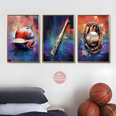 JBZDD Baseball Canvas Wall Decor Poster Set of 3 Vintage Cool Sports Graffiti Art Prints Pictures,for Boys Room Man Bedroom Cave Decorations16x12in Unframed in Saudi Arabia