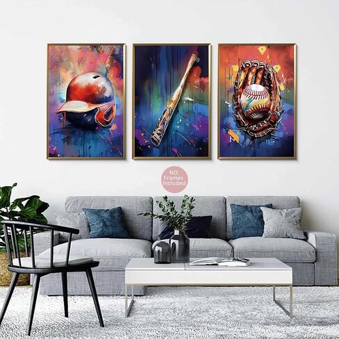 JBZDD Baseball Canvas Wall Decor Poster Set of 3 Vintage Cool Sports Graffiti Art Prints Pictures,for Boys Room Man Bedroom Cave Decorations16x12in Unframed in Saudi Arabia
