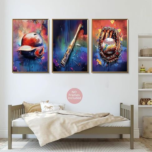 JBZDD Baseball Canvas Wall Decor Poster Set of 3 Vintage Cool Sports Graffiti Art Prints Pictures,for Boys Room Man Bedroom Cave Decorations16x12in Unframed in Saudi Arabia