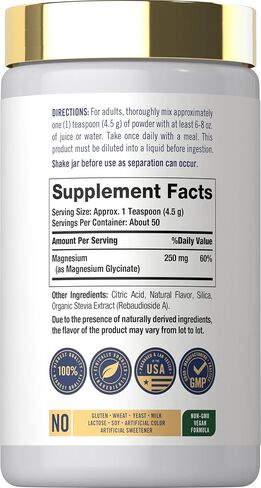 Carlyle Magnesium Glycinate | 8 oz Powder | Lemon Flavor | Vegan, Non-GMO, Gluten Free Supplement in Kuwait