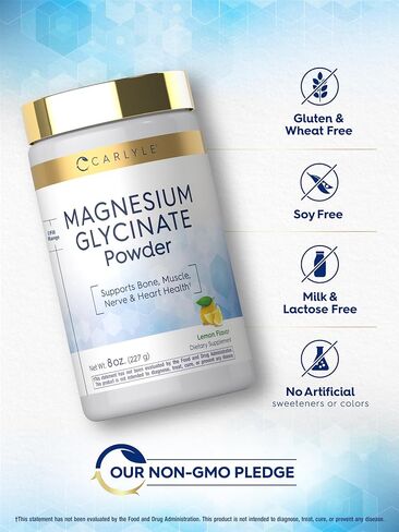 Carlyle Magnesium Glycinate | 8 oz Powder | Lemon Flavor | Vegan, Non-GMO, Gluten Free Supplement in Kuwait