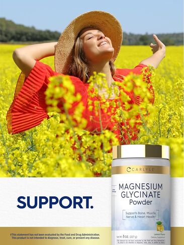 Carlyle Magnesium Glycinate | 8 oz Powder | Lemon Flavor | Vegan, Non-GMO, Gluten Free Supplement in Kuwait