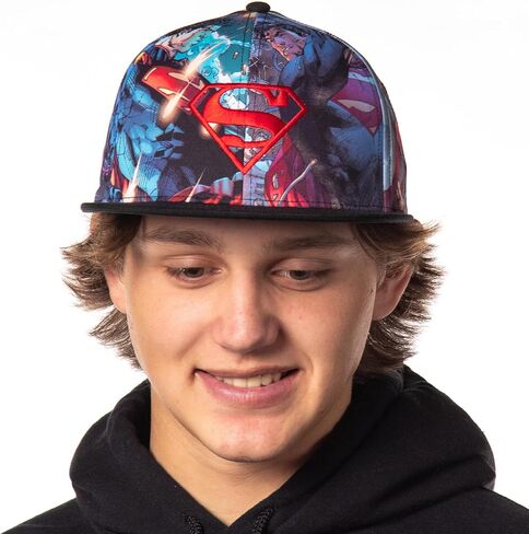 DC Comics Superman Logo Baseball Hat Adult Fighting Scenes Sublimated Adjustable Snapback Cap Multicolored in Kuwait