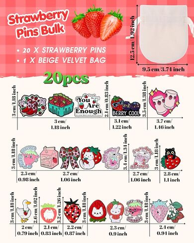 20pcs Strawberry Enamel Pins Bulk with Storage Bag Kawaii Funny Berry Lapel Pins for Backpacks Jackets Hats Cute Cartoon Fruit Strawberry Enamel Pins for Women Christmas Birthday Graduation Gifts Sweet Strawberry Theme Party Favors in Saudi Arabia