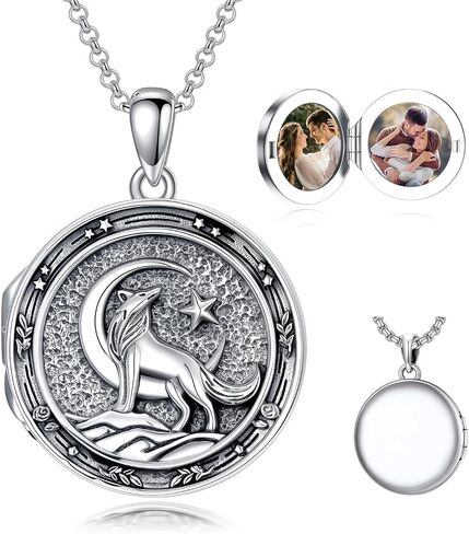 PELOVNY Opal Locket Necklace for Women 925 Sterling Silver Oval Vintage Filigree Picture Locket Necklace Opal Photo Locket Pendant Jewelry Gifts for Mom Daughter Wife in Kuwait