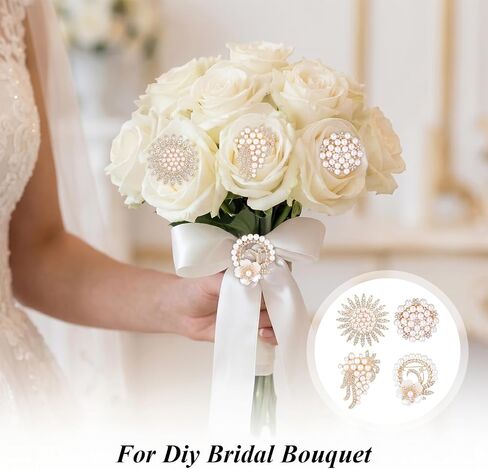 4 Pcs Pearl Brooches and Pins for Women, Crystal Gold Brooch Pin Elegant for Women Daily Wear and Commemorative Wedding Bouquet Crafts in Saudi Arabia