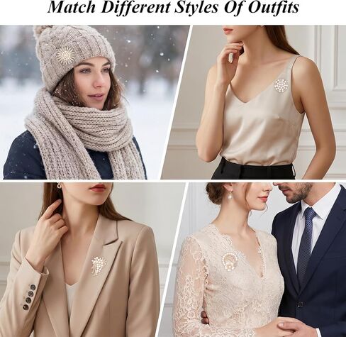 4 Pcs Pearl Brooches and Pins for Women, Crystal Gold Brooch Pin Elegant for Women Daily Wear and Commemorative Wedding Bouquet Crafts in Saudi Arabia